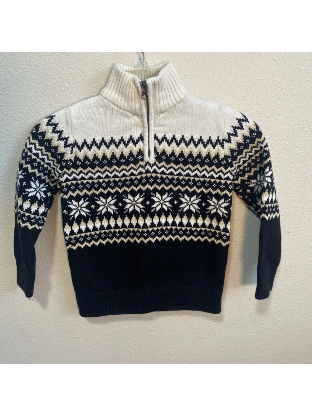 The Children's Place Black and Cream Fair Isle Half-Zip Sweater size 5/6